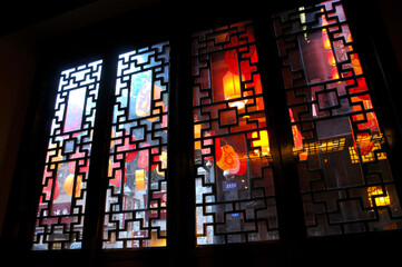 chinese traditional windows and lanterns in the temple	