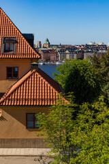 Stockholm, Sweden A residential house and street on Sodermalm overlooking the water.