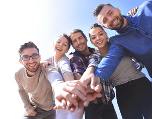 College Students Teamwork Stacking Hand Concept