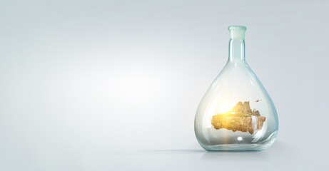 Landscape with mountain inside glass bottle