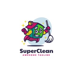 Vector Logo Illustration Super Cleaning Mascot Cartoon Style.