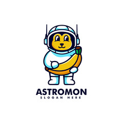Vector Logo Illustration Astronaut Monkey Mascot Cartoon Style.