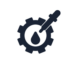 Pipette, oil drop and mechanism. Improve, debug work. Business concept symbol. Vector illustration isolated on a white background.