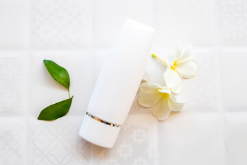 foaming cleanser beauty cosmetics extract herbal health care for wash skin face of lifestyle woman arrangement flat lay style on background white 