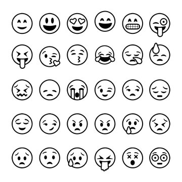 Emoticons outline. Emoji faces emoticon funny smile vector line icons set