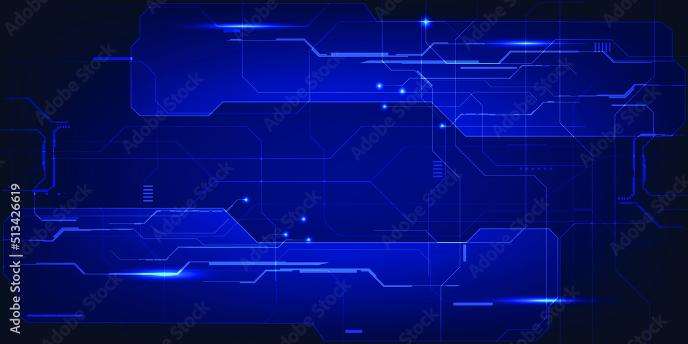 Poster vector illustrations of futuristic blue hi-tech element with grid line and circuit for advertising l