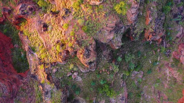 Bird eye view of aerial video footage of Hidden Valley, Mirima National Park, Kununurra, Western Australia