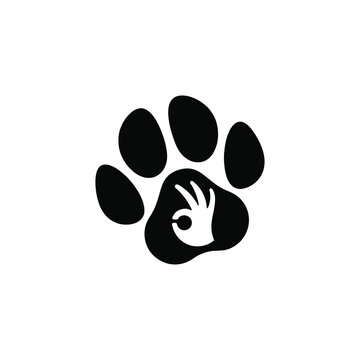 Vector modern paw hold hand black icon on white background