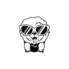 cute poodle dog with sunglasses cartoon character vector logo template