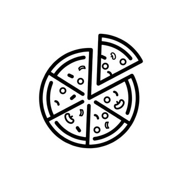 recommend clip art: Pizza with one slice separated linear icon. Thin line illustration. Contour symbol. Vector isolated outline drawing. Editable stroke