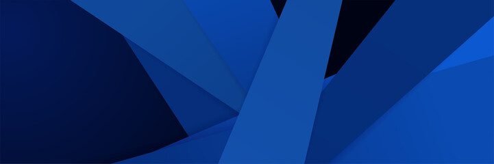 Obraz premium Blue abstract vector long banner. Minimal background with arrows circles geometric shapes and copy space for text. Facebook cover, web banner