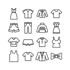Women casual clothes, linear icon set