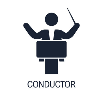 Orchestra leader. Conductor. Group management symbol. Vector illustration isolated on white background.