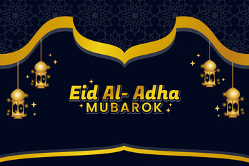 Eid al-Adha banner vector design with creative islamic navy blue background