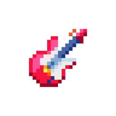 Fototapeta premium Guitar musical instrument pixel art icon. Isolated vector illustration. 8-bit sprite. Design stickers, logo, mobile app.