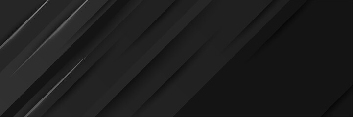 Obraz premium Black abstract banner background. Dark deep black dynamic vector background with diagonal lines. Modern creative premium gradient. 3d cover of business presentation banner with geometric element