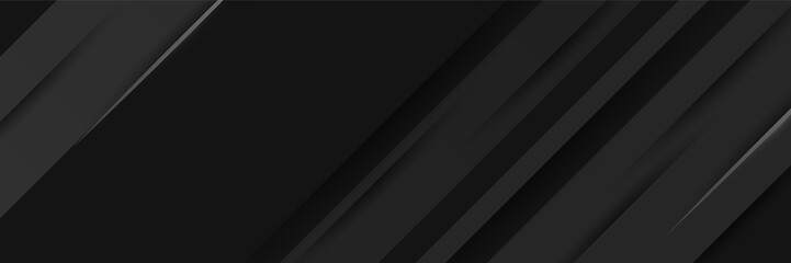 Fototapeta premium Black abstract banner background. Dark deep black dynamic vector background with diagonal lines. Modern creative premium gradient. 3d cover of business presentation banner with geometric element