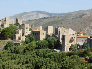 View of the unique traditional architecture village of Vatheia in Mani, Greece
