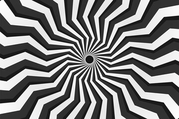 Black and white psychedelic optical illusion sunburst abstract background design vector