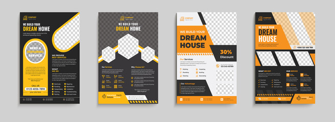 Corporate construction flyer A4 template, Construction Flyer Template, Flyer Design Set, Renovation Flyer Template, flyer, banner, leaflets decoration for printing.