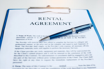 contract documents for signing. Contract agreement, rental, signature, buy and sale and insurance concepts