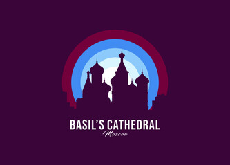 Basil's Cathedral of Moscow logotype. World greatest architecture illustration. Modern moonlight symbol vector. Eps 10