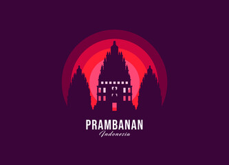 Prambanan Temple of Indonesia logotype. World greatest architecture illustration. Modern moonlight symbol vector. Eps 10