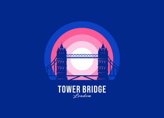 Obraz premium Tower Bridge of London logotype. World greatest architecture illustration. Modern moonlight symbol vector. Eps 10