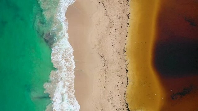 Beautiful aerial video of Moore river, where river meets the ocean, Western Australia
