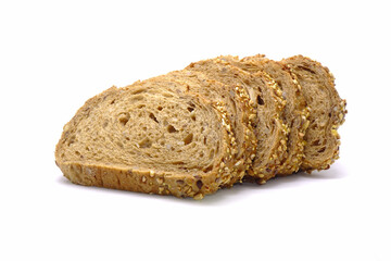 Gluten free bread isolated on white background. Sliced multi grains gluten free bun