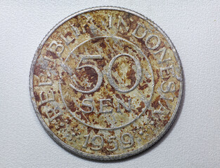 Old and Rsuty coin Indonesia coin 50 cent year 1959