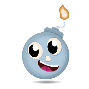 happy smiling cute cartoon bomb with burning wick