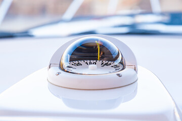 Gyro compass on an expensive yacht close-up. Yacht navigation equipment.