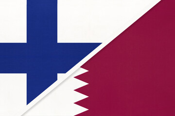 Fototapeta na wymiar Finland and Qatar, symbol of country. Finnish vs Qatari national flags.