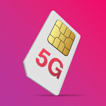 sim card isolated on white background. 3D rendering sim card 5G isolated on blue background. 3D illustration Sim card 5G technology visual concept.