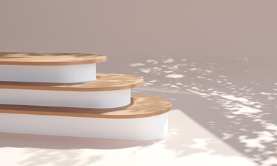 podium with rounded wood for product presentation. Natural beauty pedestal, 3d illustration