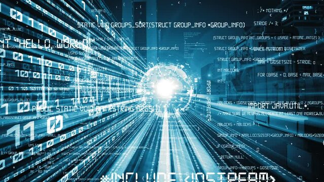Software development, application programming code and tacit computer coding . Concept of smart digital transformation and technology disruption that changes global trends in new information era .