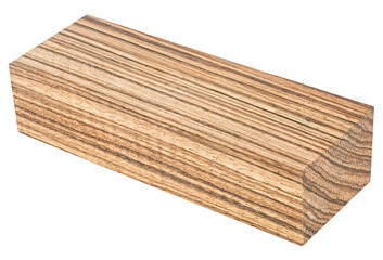 Wooden bar isolated on a white background. Zebrano, an exotic wood species.
