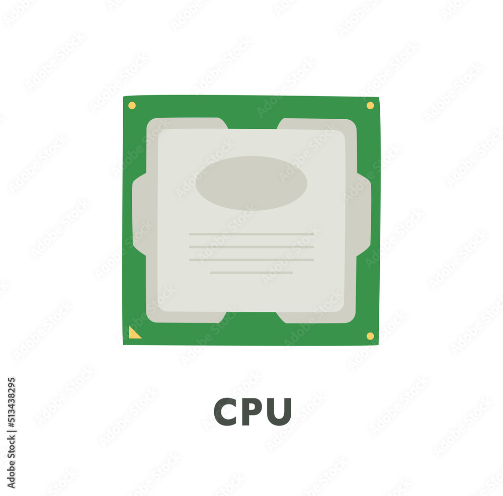 Poster computer parts. cpu central processing unit. flat design style vector illustration.