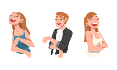 Laughing Out Loud Man and Woman Character Feeling Amused and Full of Fun Vector Set