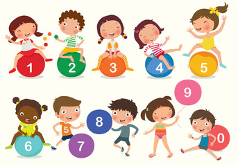Variety of numbers for children to study and learn. vector, illustration