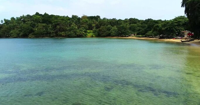 Flying towards Abade beach.A fisherman's village at Prince Island,Sao Tome,Africa.Pr&iacute;ncipe is the world's first Biosphere Reserve by UNESCO,Sao Tome,Africa
