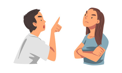 Fototapeta premium Angry Frowning Man and Woman Character Expressing Distaste and Antipathy for Someone Vector Set