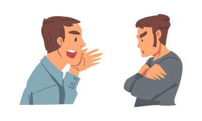 Angry Frowning Man Character Expressing Distaste and Antipathy for Someone Vector Set