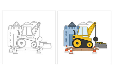 Hand drawn cute Construction for coloring page 