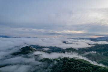 Mountain and fog in Thailand Take a picture with a drone