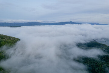 Mountain and fog in Thailand Take a picture with a drone