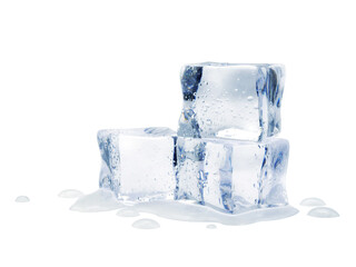 Naklejka na ściany i meble Ice cubes on white background. Crystal clear ice cubes on white background.