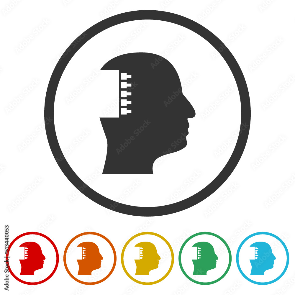 Poster cyborg head icons in color circle buttons