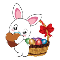 White Bunny in mask with Easter eggs